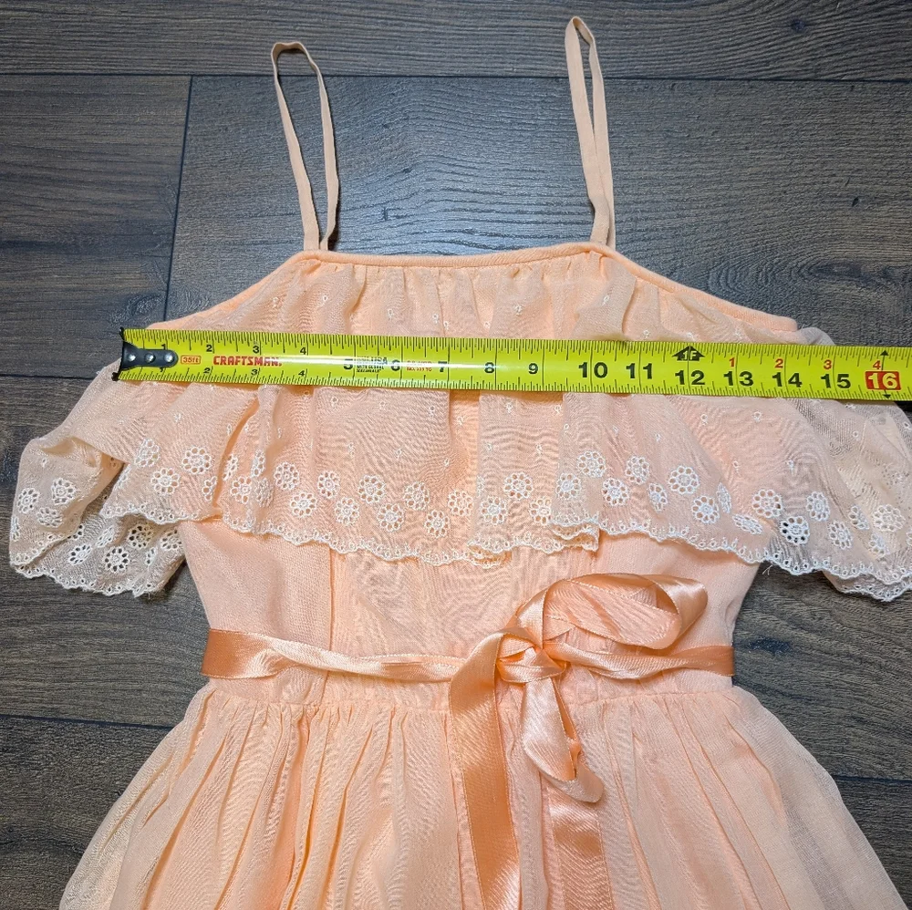 NWT Vintage Saks Fifth Avenue Peach Ruffle Tiered Maxi Dress Size XS/Small - Picture 4 of 11